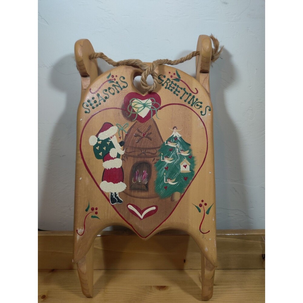 Vtg JDI Mexico Christmas Santa Sleigh Hanging Wall Decor Hand Painted 17X9"